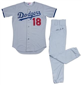 1988 Bill Russell Game Used and Signed Los Angeles Dodgers Road Jersey and Pants - World Championship Season (Russell LOA)